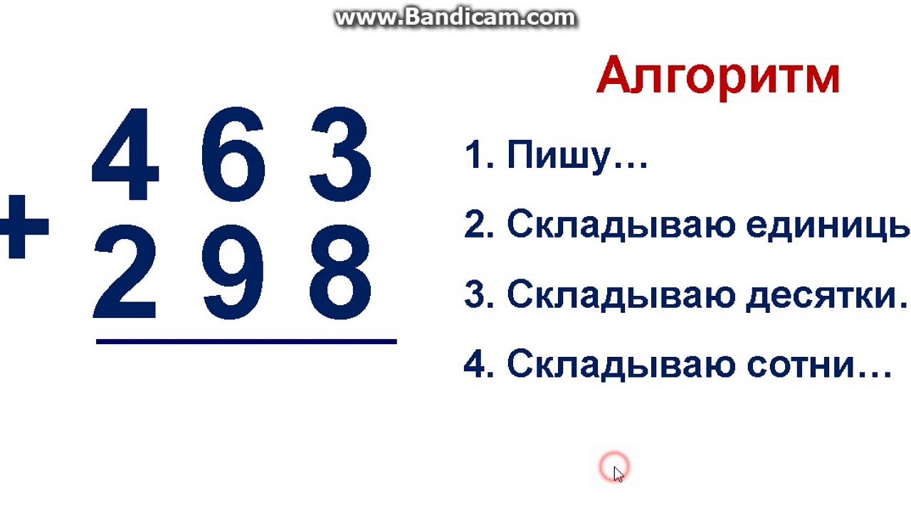 Алгоритм письменного вычитания 3 класс