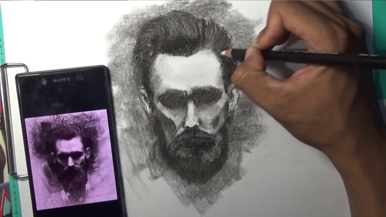 Belajar sketsa  wajah dengan charcoal pencil pensil arang  