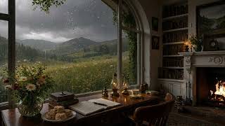 Scottish Ambience Sleep Music | Cozy Rainy Spring Library, Fire &amp; Celtic Folk
