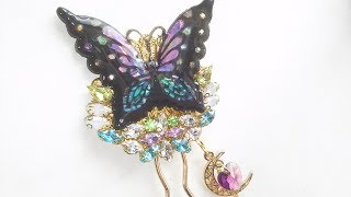 ＵVレジン  蝶と月の簪作ってみた  resin