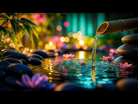 Relaxing Sleep Music + Bamboo Water 🌿 Deep Healing, Meditation, Mind Body, Deep Sleep 😴