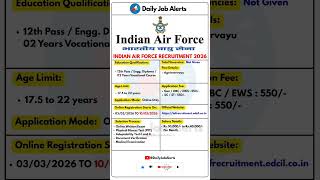 Indian Air Force Recruitment 2026 | New Vacancy 2026 | Daily Job Alerts #shorts
