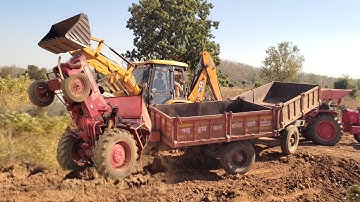 New JCB 3dx Backhoe Machine Loading Red Mud In Mahindra tractor | tractor stunt | tractor video