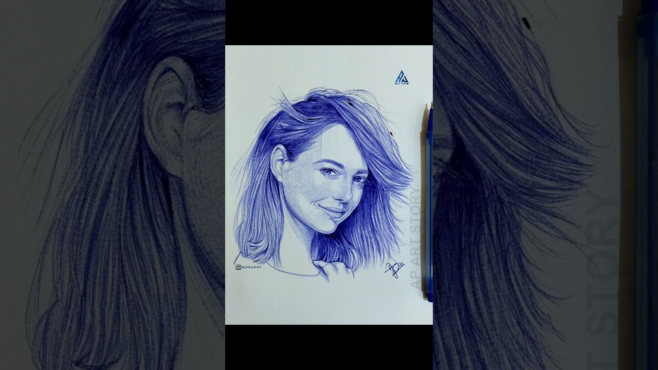 Emma stone ball point pen art..(AP ART STORY)..