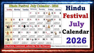 Hindu Festival July Calendar   2026 || #julycalendar2026