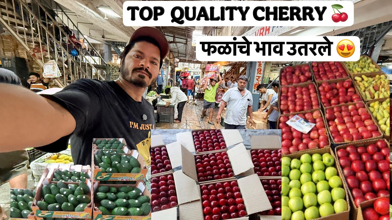 लोकांची लागली गर्दी चॅरी घेन्यासाठी 🍒 😍 APMC Vashi Wholesale Fruits Market | Ashwin gharat