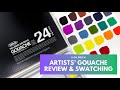 Holbein artists gouache 24 set colors review  swatching