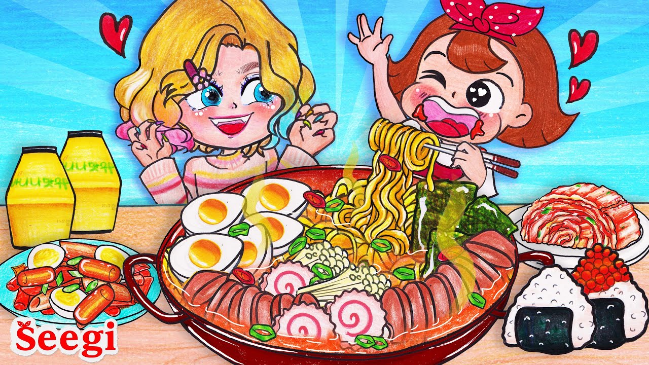 [📺Материал своими руками] Корейская еда для мукбанга по телевизору: острая лапша, токпокки 🍜 Seeg...