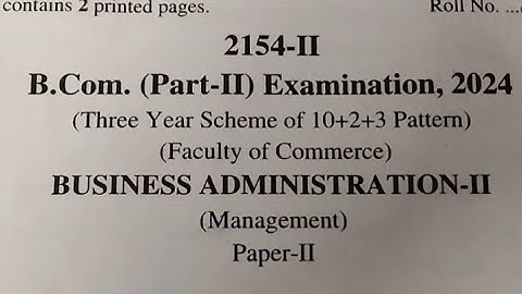 "B.Com 2nd Year Management Question Paper 2024 | Rajasthan University"