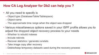 CA Log Analyzer for Db2 How to Recover a Dropped Object