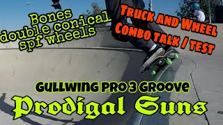 Truck and Wheel combo. Gullwing, Thunder and independent trucks. Bones spf double conical wheels.