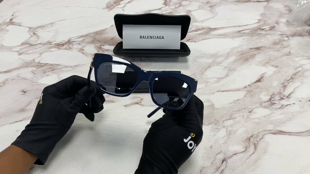 Balenciaga Sunglasses ModelBB0132S Color007 BlueGold Logo/Blue