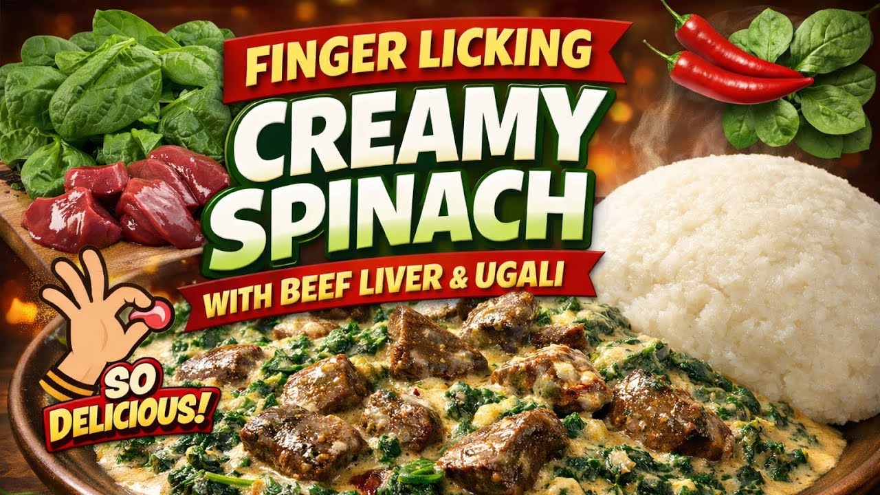 Finger licking creamy spinach with beef liver and ugali 😋 🤤