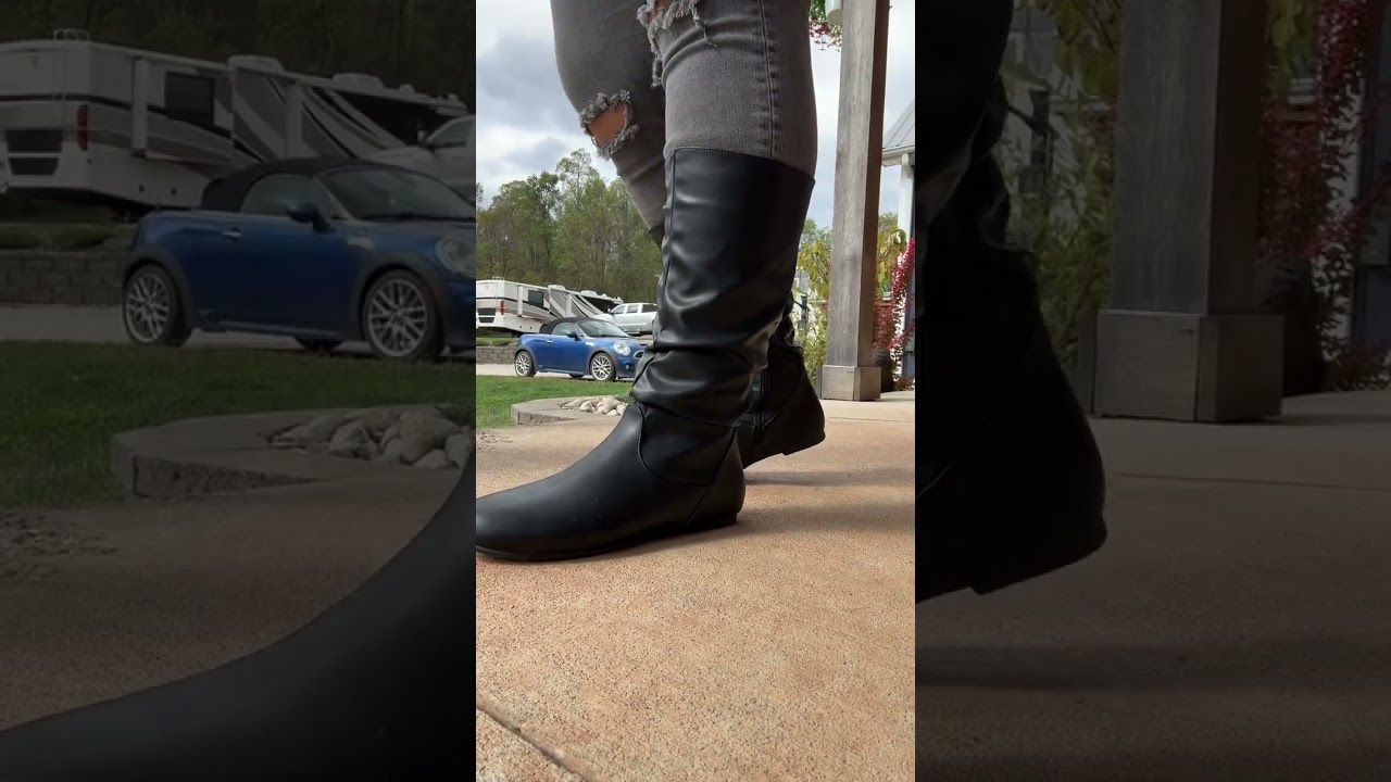 Katliu mid-calf slouchy boots in black with side zipper and soft lining