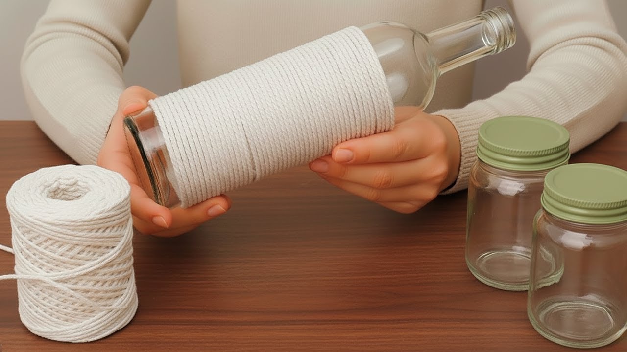 Genius DIY Idea with a Glass Jar and Macrame Rope! Look What I Made ♻️🥰  Recycling idea