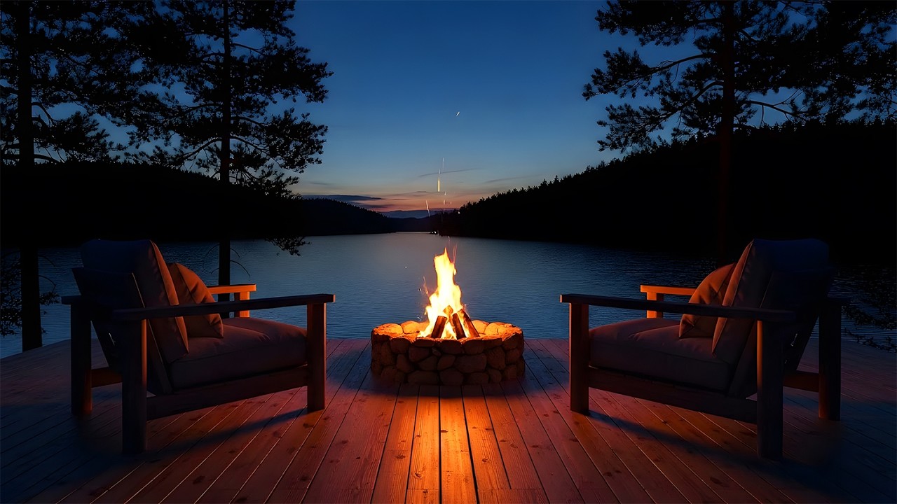 Deep Sleep Under the Stars 🌙 Cozy Lakeside Firepit | ASMR Nature Ambience