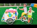 Niki pretend play selling ice cream and want new ice cream carts