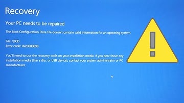 0xc0000098 BCD-fout. PC start niet op! Het bestand met opstartconfiguratiegegevens bevat geen gel...