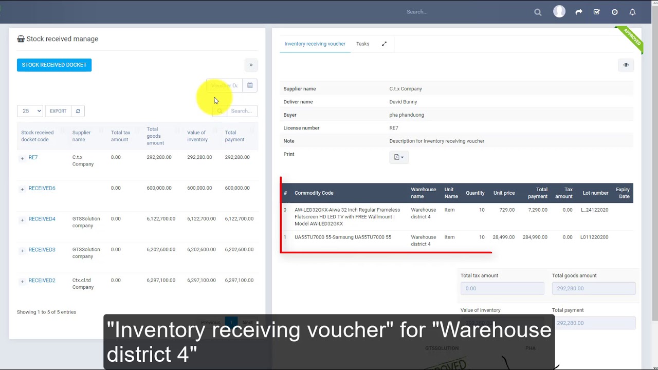 Perfex CRM Modules - Inventory Management - Inventory receiving delete after approved Null