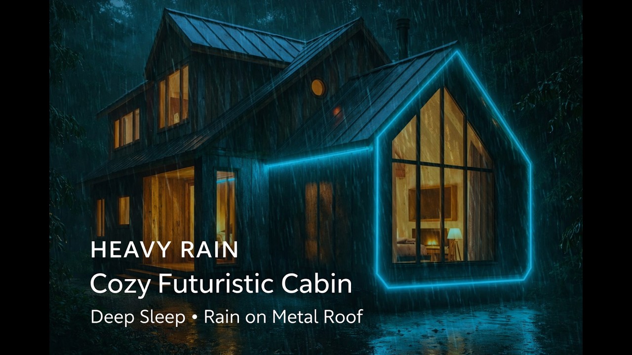 LIVE HEAVY RAIN Cozy Futuristic Cabin Deep Sleep • Relaxation • Stress Relief #asmr #rain #deepsleep