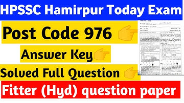 HPSSC Post Code 976 Fitter(Hyd) Question paper solved. answer key hpseb fitter paper himachal