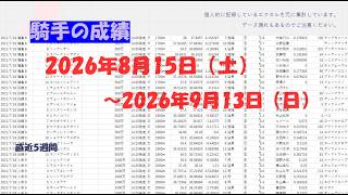 【直近5週間】騎手の勢いチェック（2026年9月13日時点）【単複成績】