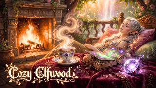 Wood Elf Sanctuary | 3 Hours Medieval Fantasy Music &amp; Fire Ambience | Treehouse Waterfall Balcony