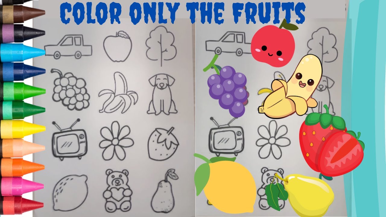 Color the Fruits | Color Game | Apple | Grapes | LKG Activities | UKG ...