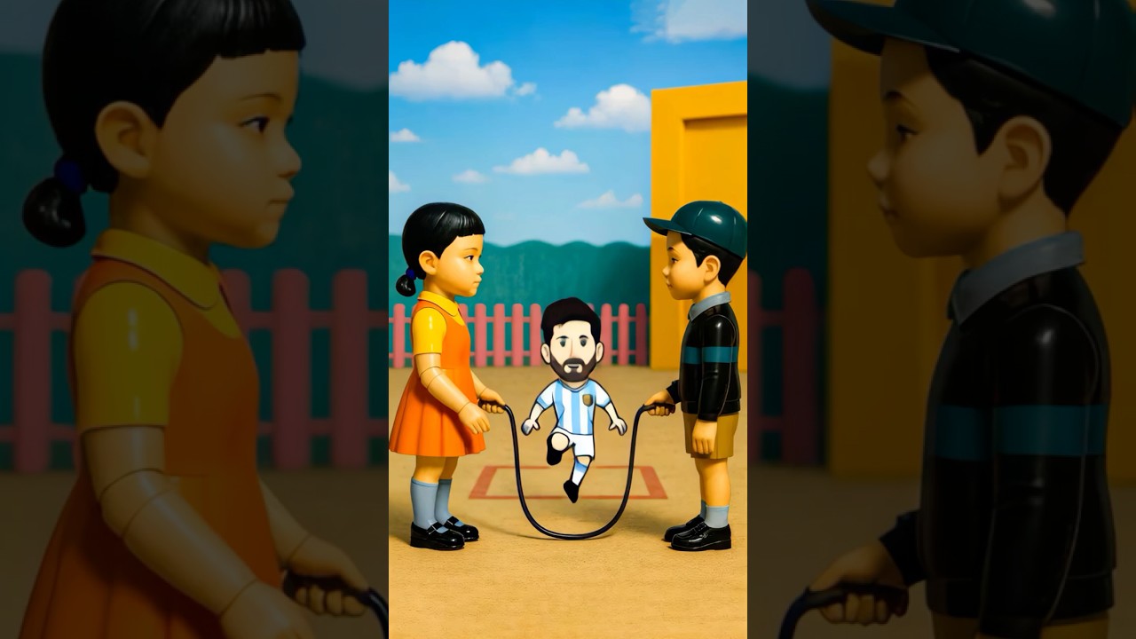 Messi Joins the Jump Rope Challenge… With Squid Game Dolls! 🧸⚽ #squidgame3 #funny #shorts #messi