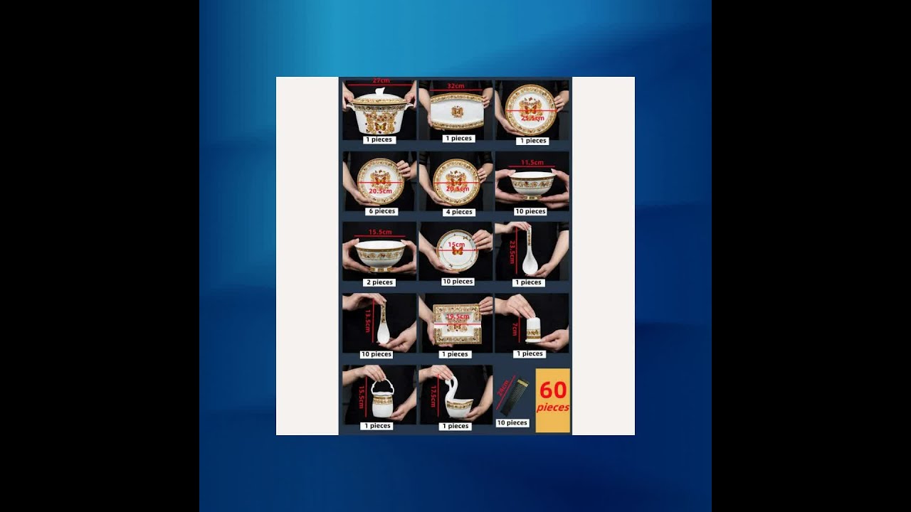 60 pieces British Dinnerware Sets Top-grade Bone China Tableware Sets Bowl Spoon Dinner Plate Set...