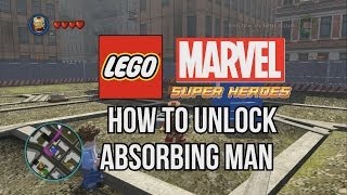 This is a guide on how to unlock the character absorbing man in lego
marvel super heroes played pc for ps3,xbox 360,wii u,ps4,xbox one and
pc. ma...