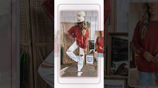 Mineral Red Checkered Trim Long Sleeve Round Neck Shift Sweatshirt