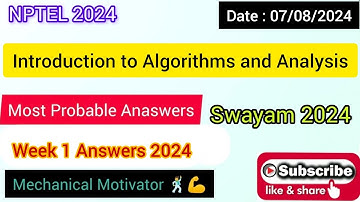 Introduction to Algorithms and Analysis | Week 1 Quiz | Assignment 1 Solution | NPTEL | SWAYAM 2024