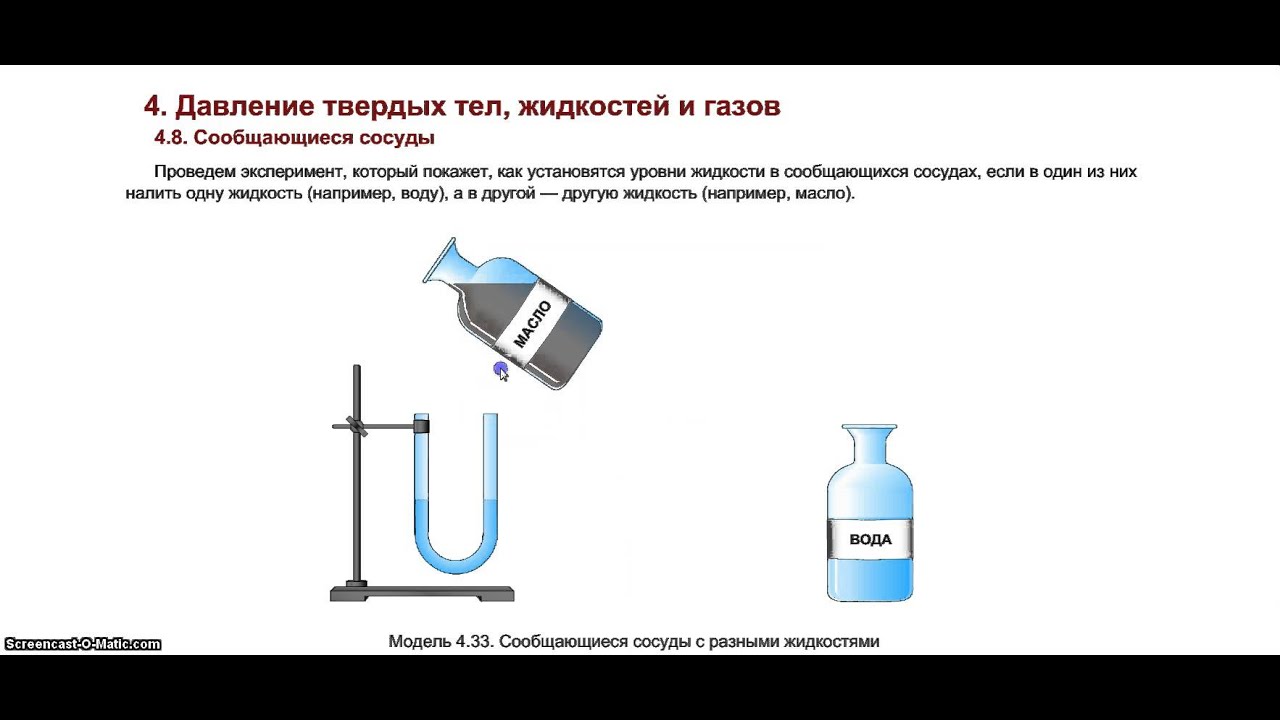 Тест сообщающиеся сосуды физика 7. Сообщающиеся сосуды 7 класс. Сообщающиеся сосуды с разными жидкостями. Давление жидкостей и газов сообщающиеся сосуды. Сообщающиеся сосуды давление жидкости.