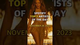 Spotify Top 5 Artists of the Day, November 28, 2023 #shorts #musiclovers #charttoppers