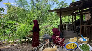 suasana pagi di kampung, masak ayam santan pedas, makan bersama pak puh ☺️, masakan desa