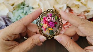 Flower Embroidery Brooch - Vintage Bouquet Brooch - 3D Ribbon Embroidery Brooch