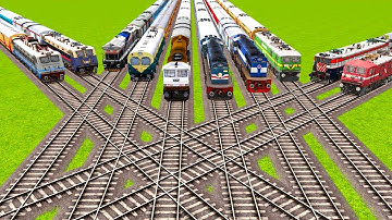 TEN TRAINS CRAZIST CROSSING ON BIGGEST DIAMOND RAILWAY TRACKS NETWORK|🔺 Train simulator|Railworks|