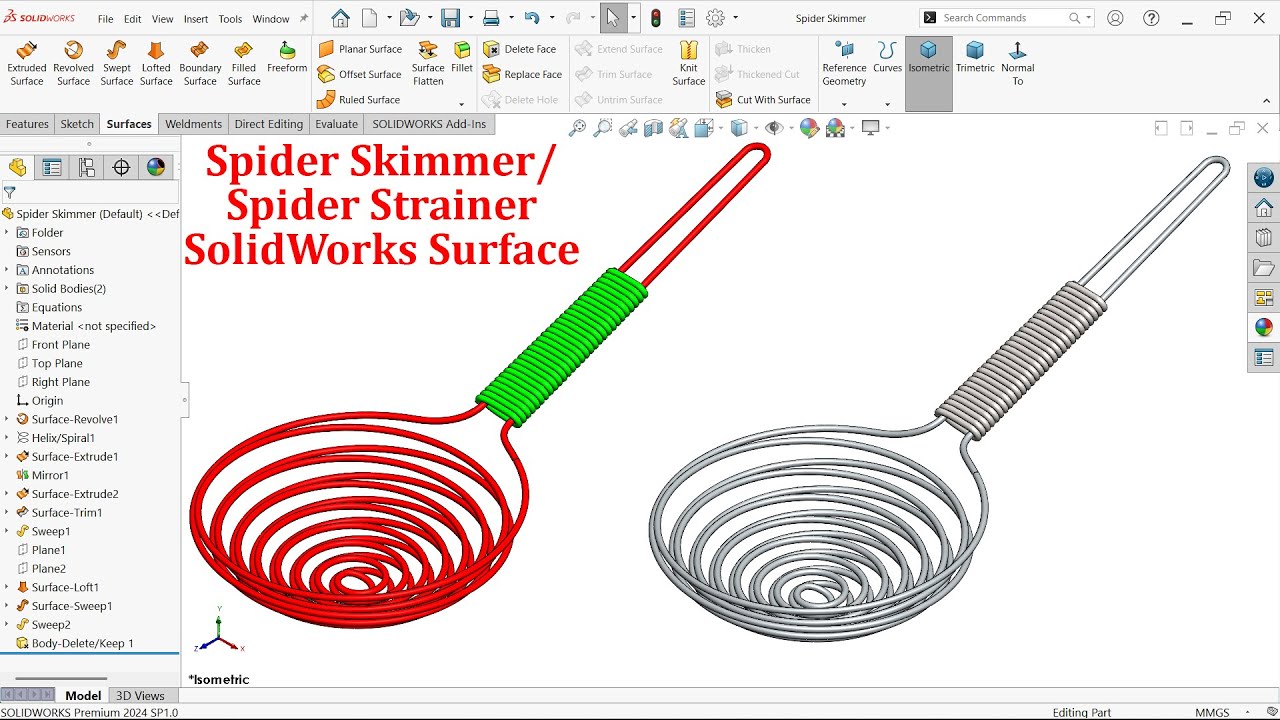 SolidWorks Advanced Surface Modeling Ladle Spider Skimmer/Strainer ...
