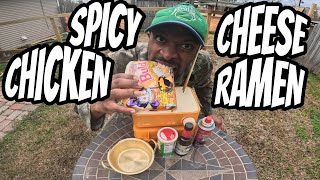 COOKING SPICY CHICKEN CHEESE RAMEN OUTSIDE