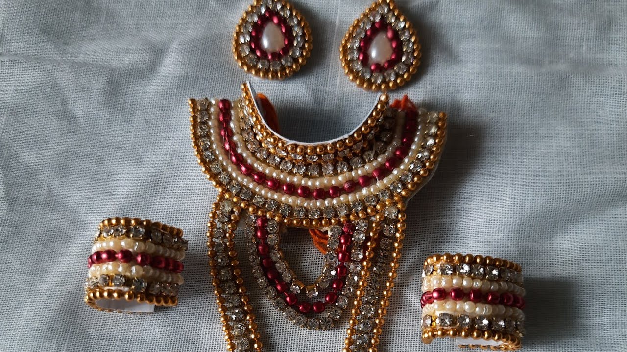 Laddu gopal ki jewelry ghar pr bnaye aasani se/Radha,krishna jewelry make at home/Necklace & kangan