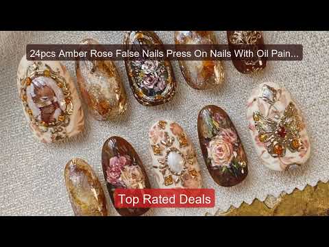 24pcs Amber Rose False Nails Press On Nails With Oil Paint Flo... -- Hot Deal 2026 | Limited Offer!