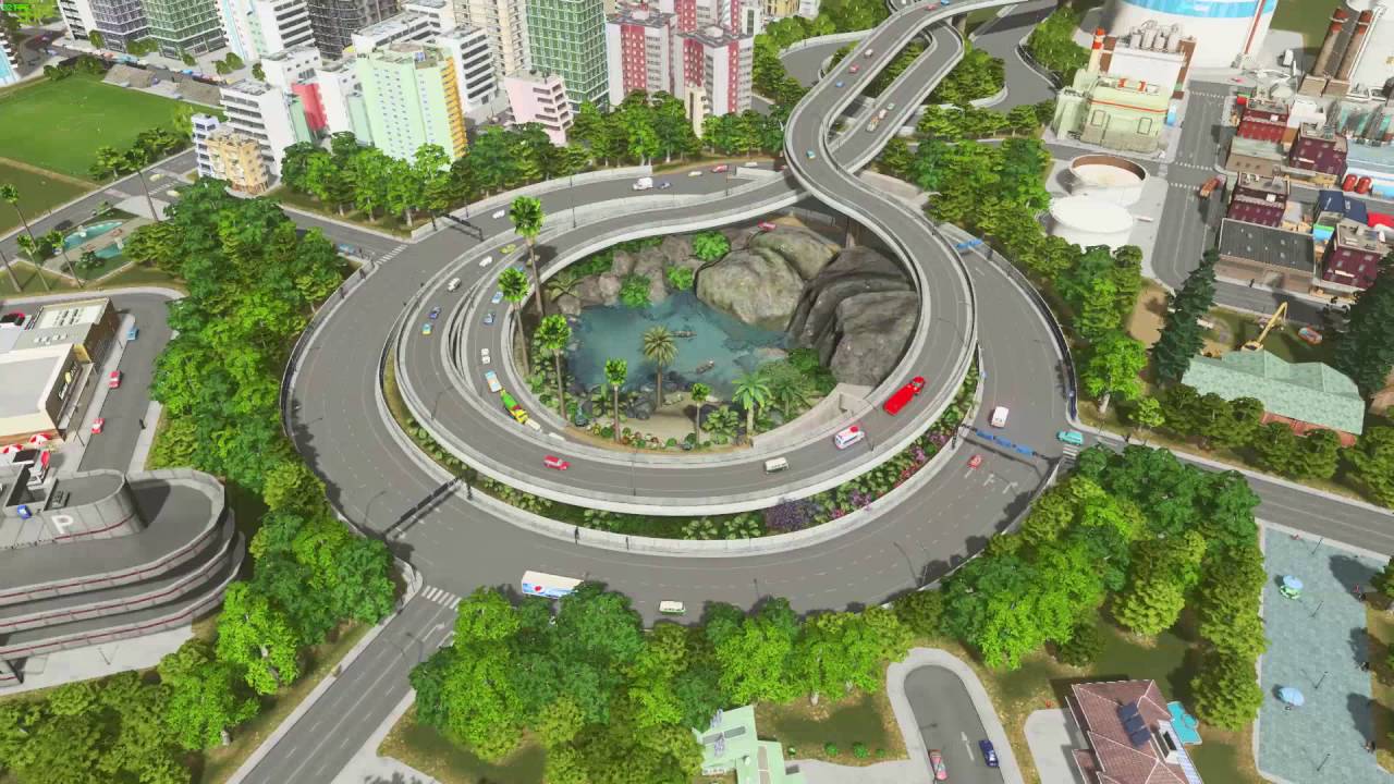 Cinematic flyby of my Spiral Highway Exit for Cities: Skylines.Music:Advent...