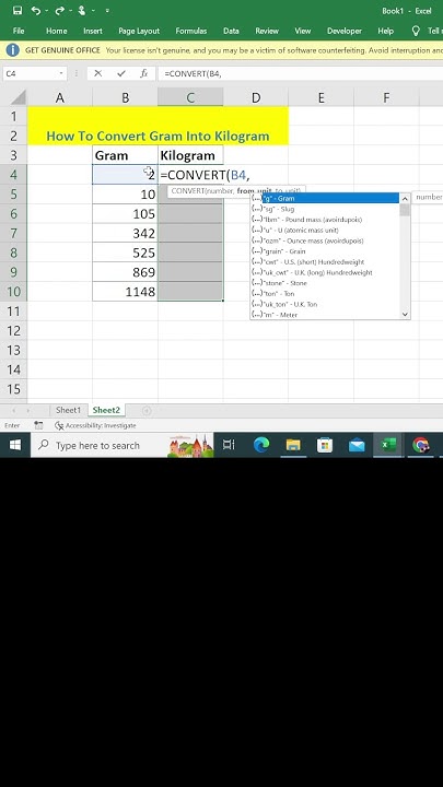How To Convert Gram To Kilogram excel excel365 excel excelshorts how-to-convert-gram-to-kilogram-excel-excel365-excel-excelshorts