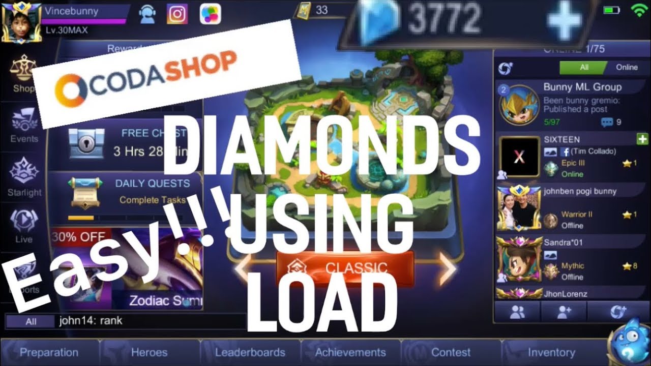 Buying Diamonds in Mobile Legends using load (via CodaShop) - YouTube