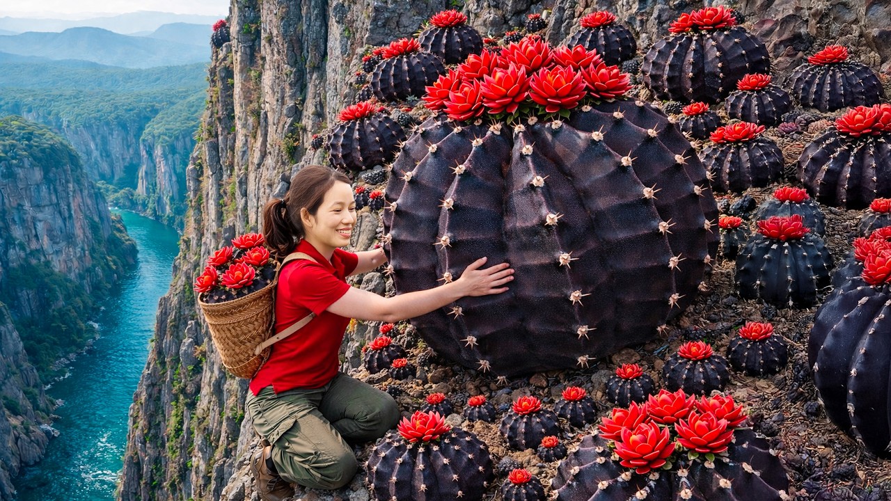 Risky Cliff Harvesting: Rare Black Cactus Sold Out Fast at the Rich Traders’ Market—Insane Demand!