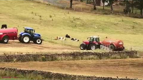 After the Harvest - Muck-Spreading with TWO Tractors.