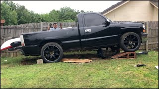 Finally!!! Dropping the transmission out of blackberry the Silverado!