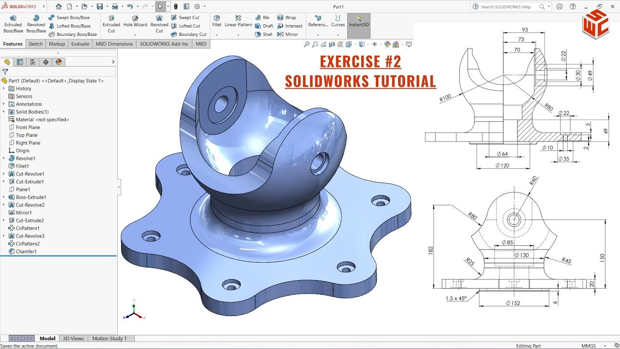 SolidWorks 3D Modeling Tutorial – Exercise #2