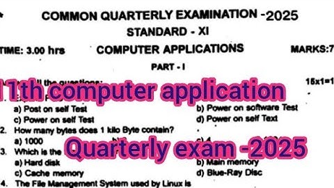 11th computer application quarterly exam question paper 2025 || english medium 